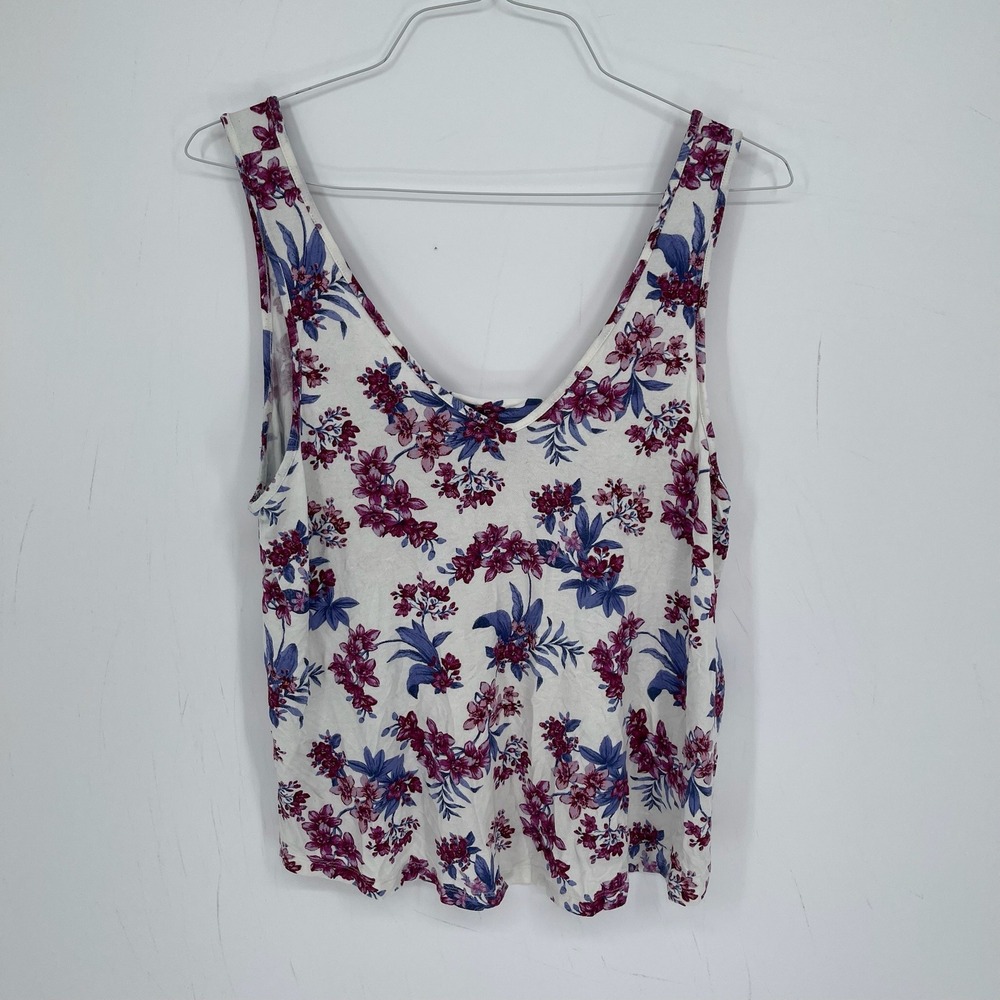 American Eagle Women's White Floral Soft & Sexy Crepe Tank Top Size XL